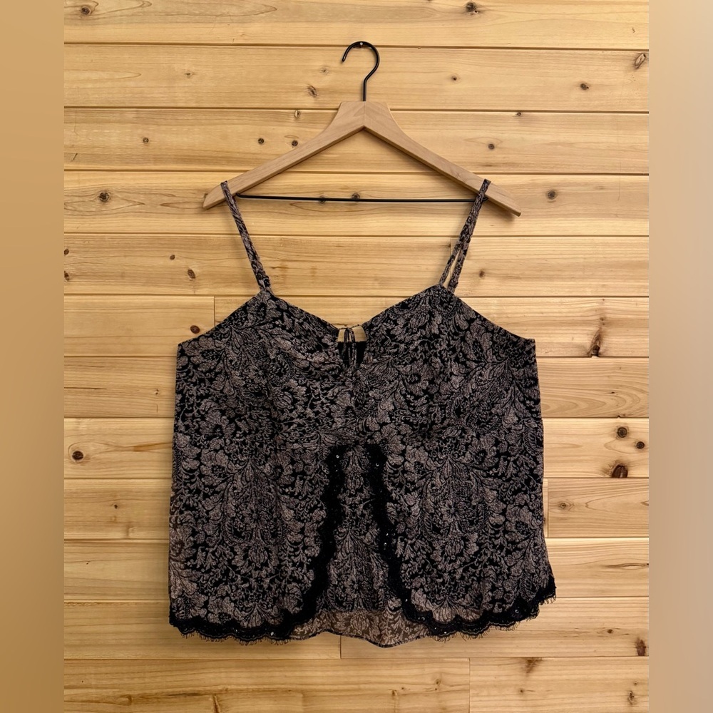 Lane Bryant XL Dark Coquette Filigree Lace Silk Dainty Spaghetti Strap Tank Top